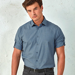 Poplin cross-dye roll sleeve shirt