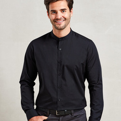 Banded collar grandad long sleeve shirt